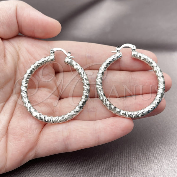 White Gold Filled Hoop Earrings — Medium Hoop Diamond Cutting 02. — alternate product view — SKU 164691 | Oro Laminado Blanco aretes de aro — Medium Hoop Diamond Cutting 02. — SKU 164691