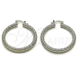 White Gold Filled Hoop Earrings — Medium Hoop Diamond Cutting 02. — main product view — SKU 164691 | Oro Laminado Blanco aretes de aro — Medium Hoop Diamond Cutting 02. — SKU 164691