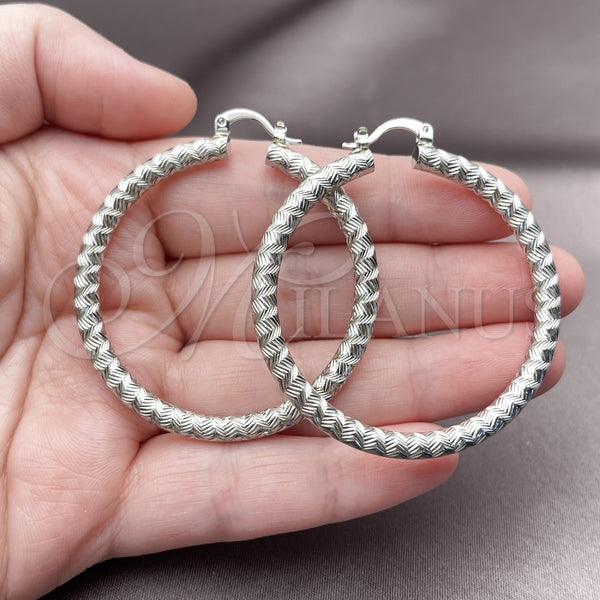 White Gold Filled Hoop Earrings — Large Hoop Diamond Cutting 02. — alternate product view — SKU 164692 | Oro Laminado Blanco aretes de aro — Large Hoop Diamond Cutting 02. — SKU 164692
