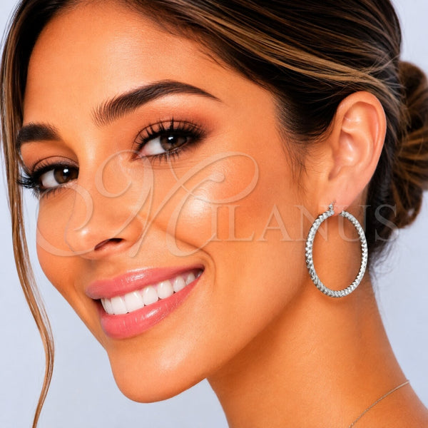 White Gold Filled Hoop Earrings — Large Hoop Diamond Cutting 02. — main product view — SKU 164693 | Oro Laminado Blanco aretes de aro — Large Hoop Diamond Cutting 02. — SKU 164693