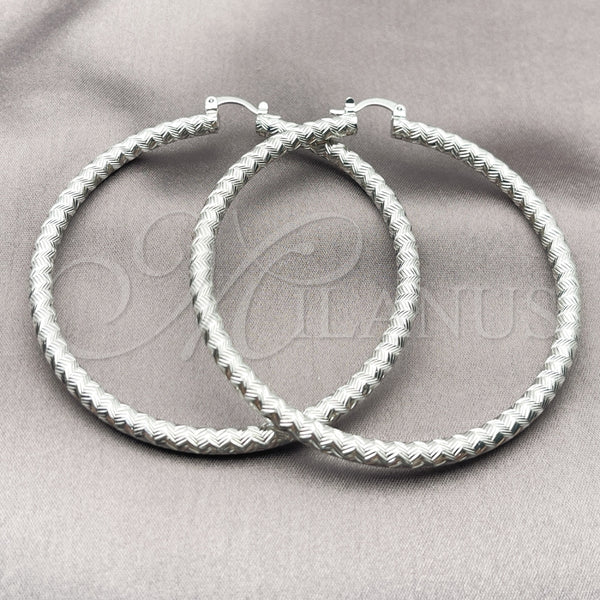 White Gold Filled Hoop Earrings — Extra Large Hoop Diamond Cutting 02. — alternate product view — SKU 164694 | Oro Laminado Blanco aretes de aro — Extra Large Hoop Diamond Cutting 02. — SKU 164694