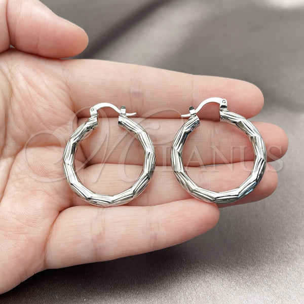 White Gold Filled Hoop Earrings — Medium Hoop Diamond Cutting 5. — alternate product view — SKU 164696 | Oro Laminado Blanco aretes de aro — Medium Hoop Diamond Cutting 5. — SKU 164696