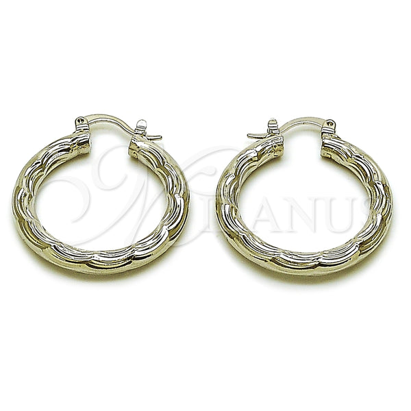 White Gold Filled Hoop Earrings — Medium Hoop Diamond Cutting 5. — alternate product view — SKU 164696 | Oro Laminado Blanco aretes de aro — Medium Hoop Diamond Cutting 5. — SKU 164696