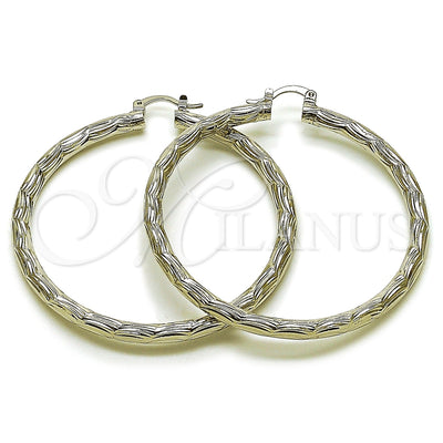 Oro Laminado Blanco aretes de aro — Large Hoop Diamond Cutting 5. por Mayoreo, vista principal del producto