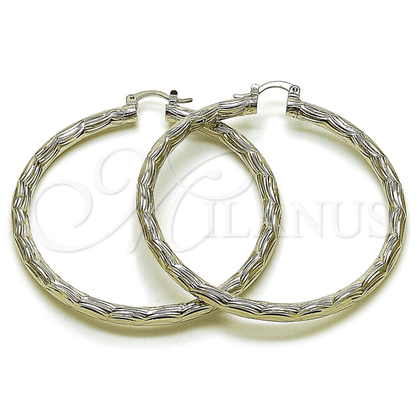 White Gold Filled Hoop Earrings — Large Hoop Diamond Cutting 5. — main product view — SKU 164697 | Oro Laminado Blanco aretes de aro — Large Hoop Diamond Cutting 5. — SKU 164697