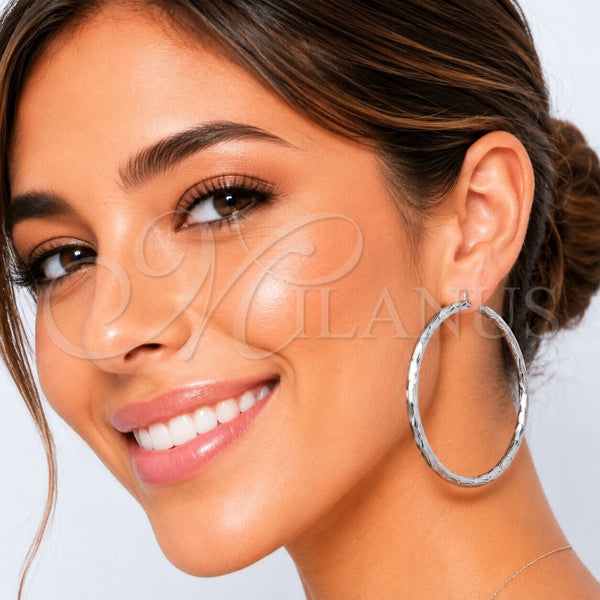 White Gold Filled Hoop Earrings — Extra Large Hoop Diamond Cutting 5. — alternate product view — SKU 164698 | Oro Laminado Blanco aretes de aro — Extra Large Hoop Diamond Cutting 5. — SKU 164698