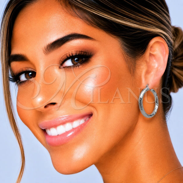 White Gold Filled Hoop Earrings — Medium Hoop Diamond Cutting 5. — alternate product view — SKU 164699 | Oro Laminado Blanco aretes de aro — Medium Hoop Diamond Cutting 5. — SKU 164699