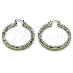 White Gold Filled Hoop Earrings — Medium Hoop Diamond Cutting 5. — main product view — SKU 164699 | Oro Laminado Blanco aretes de aro — Medium Hoop Diamond Cutting 5. — SKU 164699