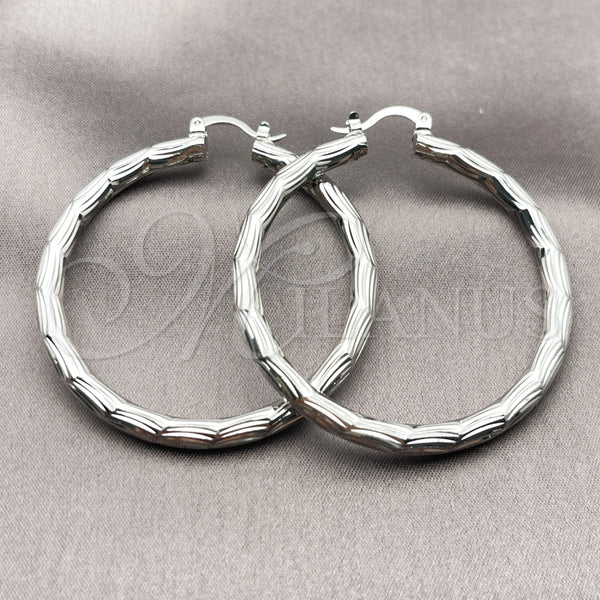 White Gold Filled Hoop Earrings — Medium Hoop Diamond Cutting 5. — alternate product view — SKU 164700 | Oro Laminado Blanco aretes de aro — Medium Hoop Diamond Cutting 5. — SKU 164700