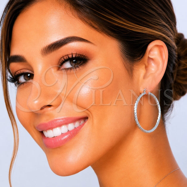 White Gold Filled Hoop Earrings — Large Hoop Diamond Cutting 5. — main product view — SKU 164702 | Oro Laminado Blanco aretes de aro — Large Hoop Diamond Cutting 5. — SKU 164702