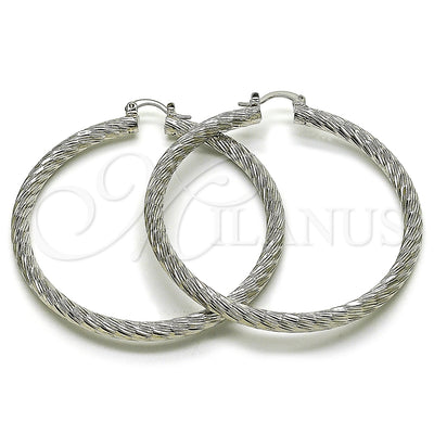 Oro Laminado Blanco aretes de aro — Large Hoop Diamond Cutting 5. por Mayoreo, vista principal del producto