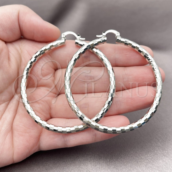 White Gold Filled Hoop Earrings — Large Hoop Diamond Cutting 5. — alternate product view — SKU 164704 | Oro Laminado Blanco aretes de aro — Large Hoop Diamond Cutting 5. — SKU 164704
