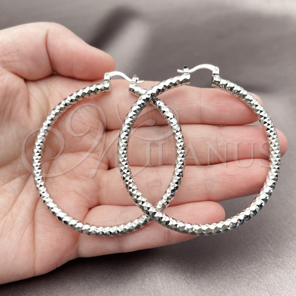 White Gold Filled Hoop Earrings — Large Hoop Diamond Cutting 5. — alternate product view — SKU 164706 | Oro Laminado Blanco aretes de aro — Large Hoop Diamond Cutting 5. — SKU 164706