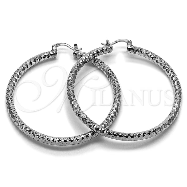 White Gold Filled Hoop Earrings — Large Hoop Diamond Cutting 5. — alternate product view — SKU 164706 | Oro Laminado Blanco aretes de aro — Large Hoop Diamond Cutting 5. — SKU 164706