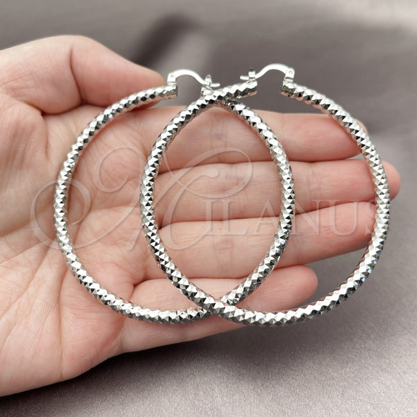 White Gold Filled Hoop Earrings — Extra Large Hoop Diamond Cutting 5. — alternate product view — SKU 164707 | Oro Laminado Blanco aretes de aro — Extra Large Hoop Diamond Cutting 5. — SKU 164707