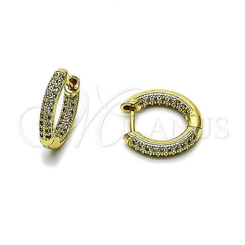 Oro Laminado Huggie Hoop, Gold Filled Style with White Cubic Zirconia, Polished, Golden Finish, 02.213.0935.16