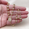 Oro Laminado Medium Rosary, Gold Filled Style Guadalupe and Crucifix Design, with White Cubic Zirconia, Polished, Golden Finish, 09.213.0038.24