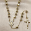 Oro Laminado Medium Rosary, Gold Filled Style Guadalupe and Crucifix Design, with White Cubic Zirconia, Polished, Golden Finish, 09.213.0038.24