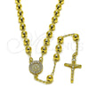 Oro Laminado Medium Rosary, Gold Filled Style Guadalupe and Crucifix Design, with White Cubic Zirconia, Polished, Golden Finish, 09.213.0038.24