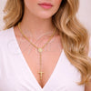 Oro Laminado Thin Rosary, Gold Filled Style Medalla Milagrosa and Crucifix Design, with White Cubic Zirconia, Polished, Golden Finish, 09.213.0073.24