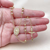 Oro Laminado Thin Rosary, Gold Filled Style Medalla Milagrosa and Crucifix Design, with White Cubic Zirconia, Polished, Golden Finish, 09.213.0073.24