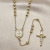 Oro Laminado Thin Rosary, Gold Filled Style Medalla Milagrosa and Crucifix Design, with White Cubic Zirconia, Polished, Golden Finish, 09.213.0073.24