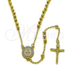 Oro Laminado Thin Rosary, Gold Filled Style Medalla Milagrosa and Crucifix Design, with White Cubic Zirconia, Polished, Golden Finish, 09.213.0073.24
