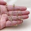 Oro Laminado Thin Rosary, Gold Filled Style Guadalupe and Crucifix Design, with White Cubic Zirconia, Polished, Golden Finish, 09.213.0074.24