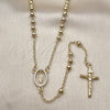 Oro Laminado Thin Rosary, Gold Filled Style Guadalupe and Crucifix Design, with White Cubic Zirconia, Polished, Golden Finish, 09.213.0074.24