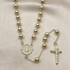 Oro Laminado Medium Rosary, Gold Filled Style Guadalupe and Crucifix Design, with White Cubic Zirconia, Polished, Golden Finish, 09.213.0075.24