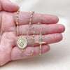 Oro Laminado Thin Rosary, Gold Filled Style Guadalupe and Crucifix Design, with White Cubic Zirconia, Polished, Golden Finish, 09.213.0076.18
