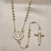 Oro Laminado Thin Rosary, Gold Filled Style Guadalupe and Crucifix Design, with White Cubic Zirconia, Polished, Golden Finish, 09.213.0076.18