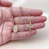 Oro Laminado Thin Rosary, Gold Filled Style Guadalupe and Crucifix Design, with White Cubic Zirconia, Polished, Golden Finish, 09.213.0077.18