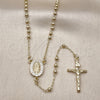 Oro Laminado Thin Rosary, Gold Filled Style Guadalupe and Crucifix Design, with White Cubic Zirconia, Polished, Golden Finish, 09.213.0077.18