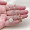 Oro Laminado Thin Rosary, Gold Filled Style Guadalupe and Crucifix Design, with White Cubic Zirconia, Polished, Golden Finish, 09.213.0078.18