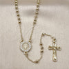 Oro Laminado Thin Rosary, Gold Filled Style Guadalupe and Crucifix Design, with White Cubic Zirconia, Polished, Golden Finish, 09.213.0078.18