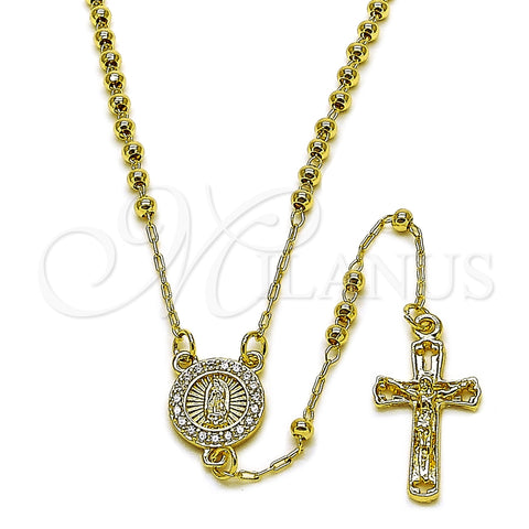 Oro Laminado Thin Rosary, Gold Filled Style Guadalupe and Crucifix Design, with White Cubic Zirconia, Polished, Golden Finish, 09.213.0078.18