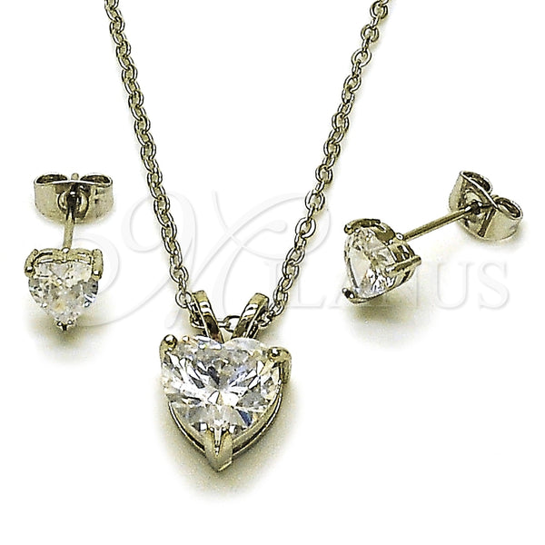 Rhodium Gold Filled Earring and Pendant Adult Set, Heart Design, with White Cubic Zirconia, Polished, Rhodium Finish, 10.460.0001