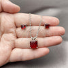 Rhodium Gold Filled Earring and Pendant Adult Set, Rolo Design, with Garnet Cubic Zirconia, Polished, Rhodium Finish, 10.460.0002
