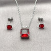 Rhodium Gold Filled Earring and Pendant Adult Set, Rolo Design, with Garnet Cubic Zirconia, Polished, Rhodium Finish, 10.460.0002