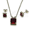 Rhodium Gold Filled Earring and Pendant Adult Set, Rolo Design, with Garnet Cubic Zirconia, Polished, Rhodium Finish, 10.460.0002