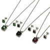 Rhodium Gold Filled Earring and Pendant Adult Set, Rolo Design, with Garnet Cubic Zirconia, Polished, Rhodium Finish, 10.460.0002