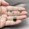 Rhodium Gold Filled Earring and Pendant Adult Set, Rolo Design, with Green Cubic Zirconia, Polished, Rhodium Finish, 10.460.0002.1