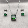 Rhodium Gold Filled Earring and Pendant Adult Set, Rolo Design, with Green Cubic Zirconia, Polished, Rhodium Finish, 10.460.0002.1