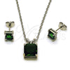 Rhodium Gold Filled Earring and Pendant Adult Set, Rolo Design, with Green Cubic Zirconia, Polished, Rhodium Finish, 10.460.0002.1