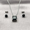 Rhodium Gold Filled Earring and Pendant Adult Set, Rolo Design, with Black Cubic Zirconia, Polished, Rhodium Finish, 10.460.0002.2