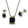 Rhodium Gold Filled Earring and Pendant Adult Set, Rolo Design, with Black Cubic Zirconia, Polished, Rhodium Finish, 10.460.0002.2