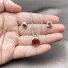 Rhodium Gold Filled Earring and Pendant Adult Set, Rolo Design, with Garnet Cubic Zirconia, Polished, Rhodium Finish, 10.460.0003