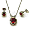 Rhodium Gold Filled Earring and Pendant Adult Set, Rolo Design, with Garnet Cubic Zirconia, Polished, Rhodium Finish, 10.460.0003