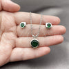 Rhodium Gold Filled Earring and Pendant Adult Set, Rolo Design, with Green Cubic Zirconia, Polished, Rhodium Finish, 10.460.0003.1